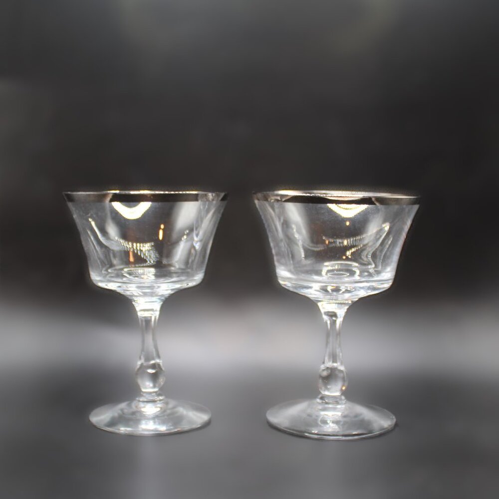 Set of 2 Fostoria Sheffield Champagne Sherbet Glasses – Platinum Rim – 5.25" –